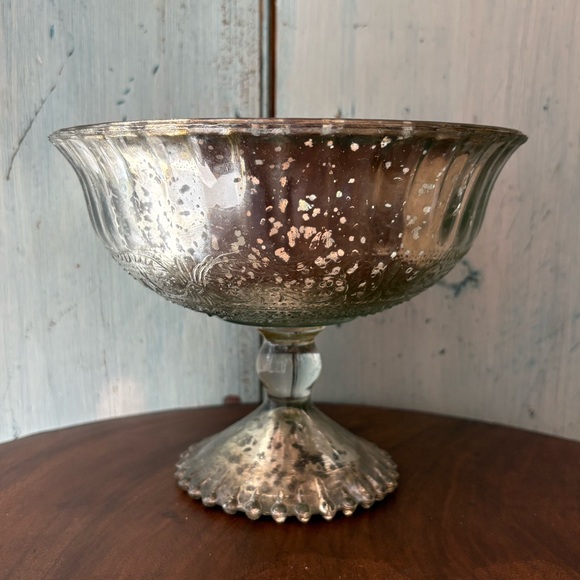 Other - Silver Mercury Glass Pedestal Bowl